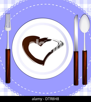 Unité de coin : plaque, fourchette, couteau, cuillère et serviette Banque D'Images