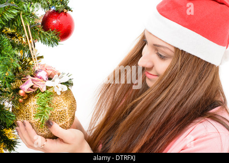 Belle Jeune femme tenant un globe noël Banque D'Images