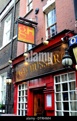 Entrée du restaurant Londres Gay Hussar Banque D'Images