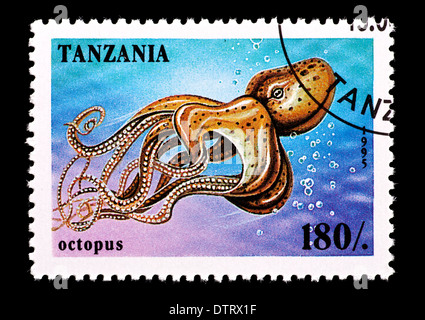 Timbre de Tanzanie représentant une pieuvre Banque D'Images