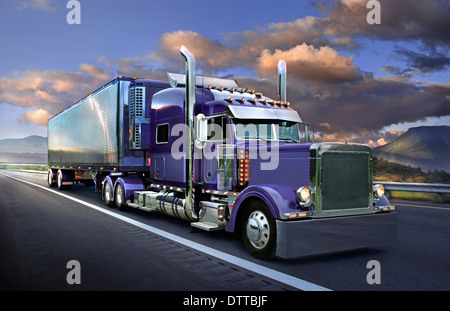 Conduite de camion semi sur freeway Banque D'Images