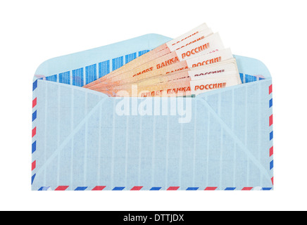 Enveloppe avec paiement en roubles russes isolé sur fond blanc Banque D'Images