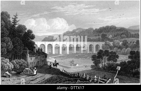 Une gravure intitulée "Chirk Aqueduct, Denbighshire' numérisées à haute résolution à partir d'un livre publié dans les années 1830. Banque D'Images