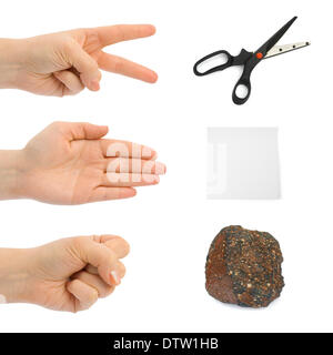 Ciseaux, papier, Pierre - Mains Banque D'Images
