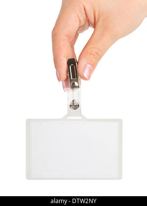 Main avec badge Banque D'Images