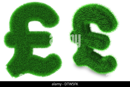 Symbole de la livre sterling couverte par l'herbe verte isolée sur fond blanc Banque D'Images