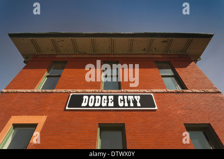 USA, Kansas, Dodge City, la gare sign Banque D'Images