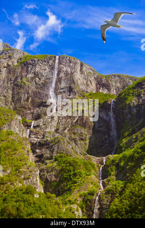 Cascade dans le Fjord de Sogn - Norvège Banque D'Images