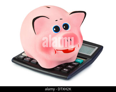 Calculatrice et piggy bank Banque D'Images