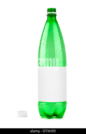 Bouteille en plastique vide avec étiquette vierge Banque D'Images