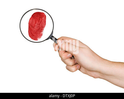 Loupe à la main et d'empreintes digitales Banque D'Images