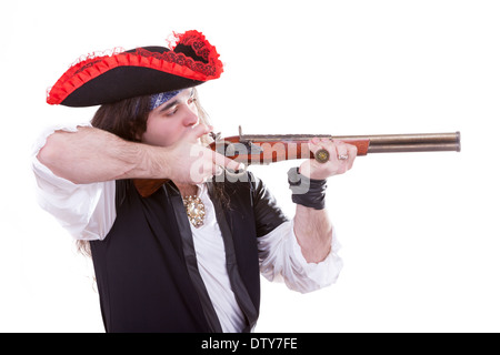 Pirate avec un fusil dans les mains de prise de vue studio Banque D'Images