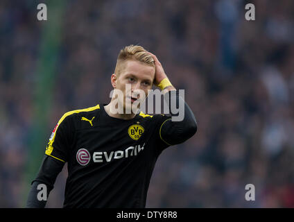 Hambourg, Allemagne. Feb 22, 2014. Le Dortmund Marco Reus durant la Bundesliga match de football entre le Hamburger SV et le Borussia Dortmund à l'Imtech Arena de Hambourg, Allemagne, 22 février 2014. Photo : Thomas Eisenhuth/DPA - AUCUN SERVICE DE FIL/KEIN BILDFUNK-/dpa/Alamy Live News Banque D'Images