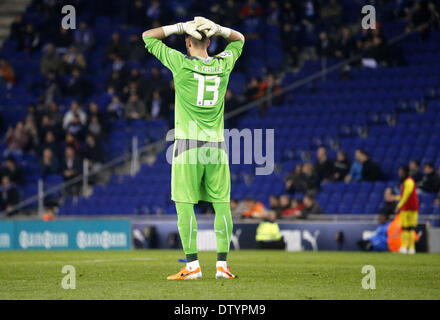 Barcelone, Espagne. Feb 24, 2014. Match de la journée 25 de la Liga BBVA espagnole entre le RCD Espanyol et Villareal, joué dans le stade Cornella El Prat, le 24 février 2014. Credit : Aline Delfim/NurPhoto ZUMAPRESS.com/Alamy/Live News Banque D'Images