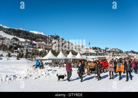 Course des spectateurs lors de la White Turf Course de Chevaux 2014, St.Moritz, Suisse. Banque D'Images