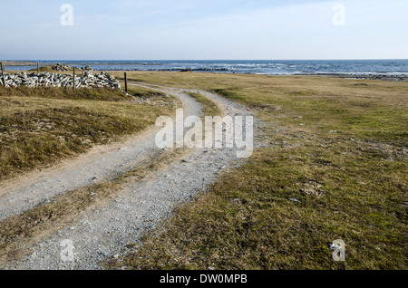 Route de terre par la courbe de la côte de la mer Baltique à l'île de Oland en Suède Banque D'Images
