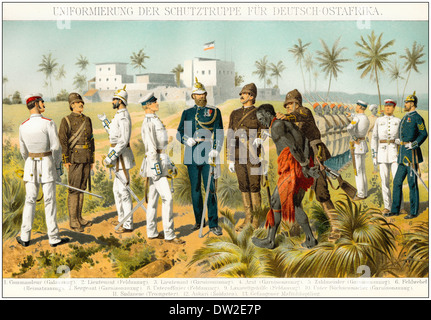 Illustration historique, 1894, les uniformes des soldats de l'empire colonial allemand en Afrique de l'Est Banque D'Images