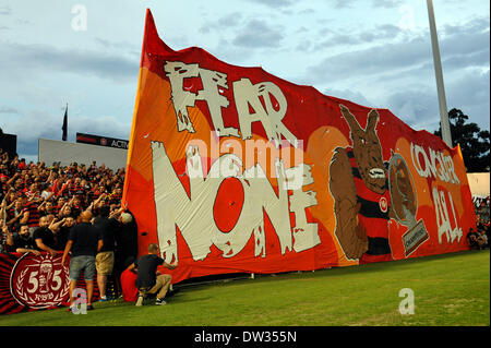 Sydney, Australie. Feb 26, 2014. Wanderers fans avant le match de Ligue des Champions entre l'ouest de Sydney Wanderers FC et FC Ulsan Hyundai de Corée du Pirtek, Parramatta Stadium. Ulsan a gagné 3-1. Credit : Action Plus Sport/Alamy Live News Banque D'Images