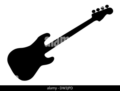 Silhouette d'une guitare basse générique isolé sur un fond blanc. Banque D'Images