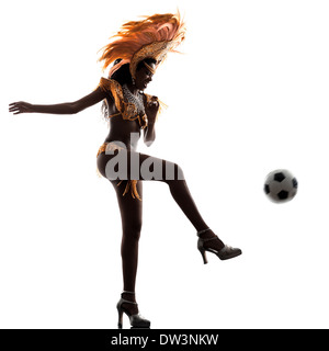 Une femme africaine samba dancer dancing silhouette sur fond blanc Banque D'Images