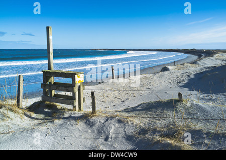 dh Whitemill Bay Beach SANDAY ORKNEY dune de sable côte sentier en bois stile royaume-uni Banque D'Images