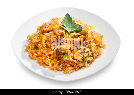 Risotto on white plate Banque D'Images