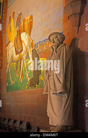 Maison Melanchthon, Memorial Hall, Bretten, Kraichgau, district de Karlsruhe, Bade-Wurtemberg, Rhénanie-Palatinat, Allemagne, peinture murale créée par le professeur août Groh (1871-1944)  >visite de Melanchthon dans sa ville natale de Bretten dans l'été de 1524, Banque D'Images