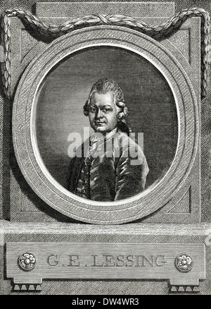 Gotthold Ephraim Lessing (1729-1781). L'écrivain allemand. Portrait. La gravure. Banque D'Images
