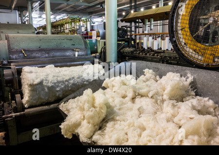 Machine teillage et le coton brut en filature de coton au MIAT, musée d'archéologie industrielle, Gand, Belgique Banque D'Images