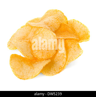 Croustilles de pommes de terre isolé sur fond blanc Banque D'Images