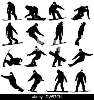 Jeu de silhouettes noires les planchistes sur fond blanc. Vector illustration. Banque D'Images