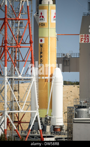 La mission GPM lancée sur la fusée H-IIA depuis le Centre spatial Tanegashima collecte des données détaillées sur les précipitations mondiales pour l'analyse du climat et de la météo, améliorant ainsi la compréhension des régimes de précipitations. Banque D'Images