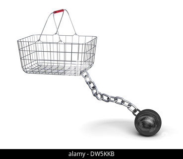 Panier et la bille d'acier sur une chaîne, 3d illustration Banque D'Images