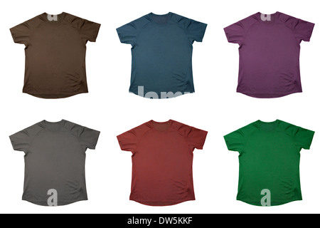 Six t-shirts de couleurs différentes isolated over white Banque D'Images