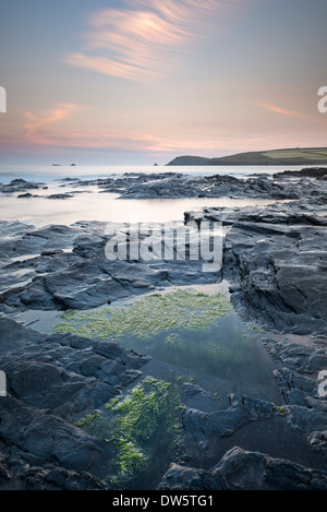 Soir sur la tête de Trevose Booby's Bay, North Cornwall, Angleterre. En été (juin) 2013. Banque D'Images