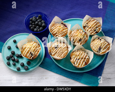 Blueberry muffins aux pépites blanc American home baking Banque D'Images