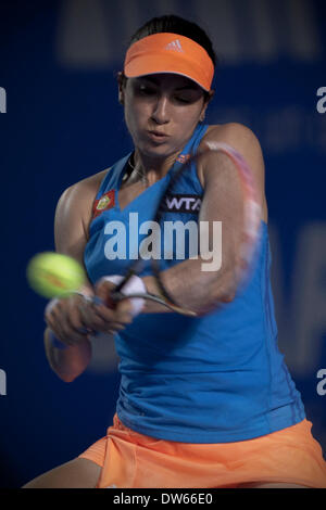 Acapulco, Mexique. 28 Février, 2014. Christina McHale des États-unis renvoie la balle pour Caroline Garcia, de la France au cours de leurs dames en match de l'Open de tennis du Mexique à Acapulco, Guerrero, Mexique, le 28 février 2014. Credit : Alejandro Ayala/Xinhua/Alamy Live News Banque D'Images