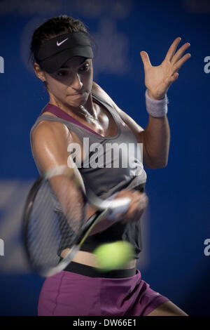 Acapulco, Mexique. 28 Février, 2014. France's Caroline Garcia renvoie la balle à Christina McHale des États-Unis durant leur match féminin de l'Open de tennis du Mexique à Acapulco, Guerrero, Mexique, le 28 février 2014. Credit : Alejandro Ayala/Xinhua/Alamy Live News Banque D'Images