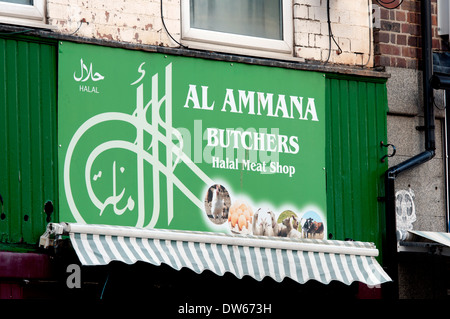 Les bouchers halal, Granby Street, Leicester, UK Banque D'Images