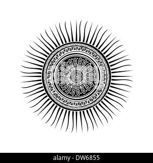 Symbole de soleil maya, conception de tatouage sur fond blanc Banque D'Images