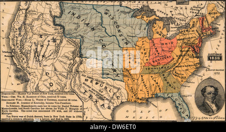 USA 1836 - Élection présidentielle candidat démocrate Martin Van Buren Whig défait William H Harrison et Hugh Whig White Banque D'Images