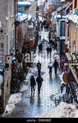 Rue étroite de la rue Petit Champlain à Québec, Canada Banque D'Images