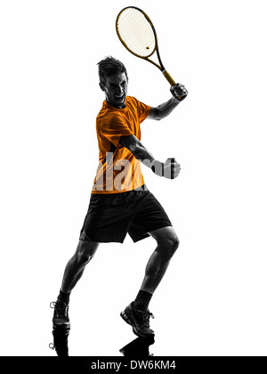 Un homme célèbre joueur de tennis en silhouette sur fond blanc Banque D'Images