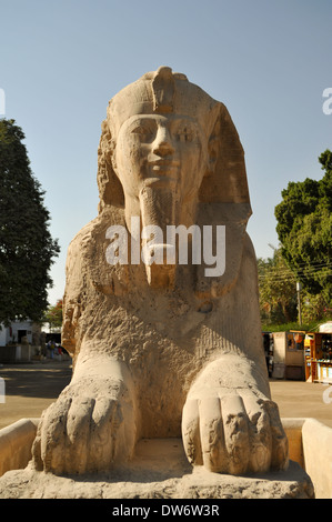 Sphinx d'albâtre dans le musée en plein air de Memphis, l'Égypte. Banque D'Images