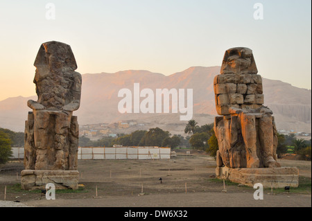 Les colosses de Memnon Louxor sur la rive ouest du en Égypte. Banque D'Images