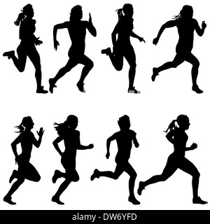 Jeu de silhouettes. Coureurs sur sprint, les femmes. vector illustration. Banque D'Images