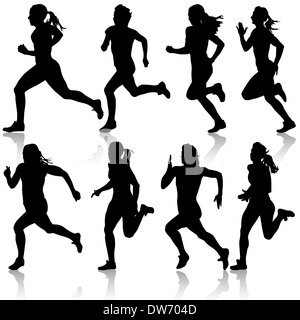 Jeu de silhouettes. Coureurs sur sprint, les femmes. vector illustration. Banque D'Images
