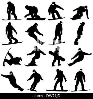 Jeu de silhouettes noires les planchistes sur fond blanc. Vector illustration. Banque D'Images