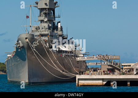 Le cuirassé USS Missouri, Pearl Harbor, Oahu, Hawaii Banque D'Images