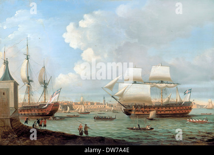 Dominic Serres, Foudroyant et Pegase entrant dans le port de Portsmouth, 1782. 1782 Huile sur panneau. Art Gallery of South Australia, Aust Banque D'Images